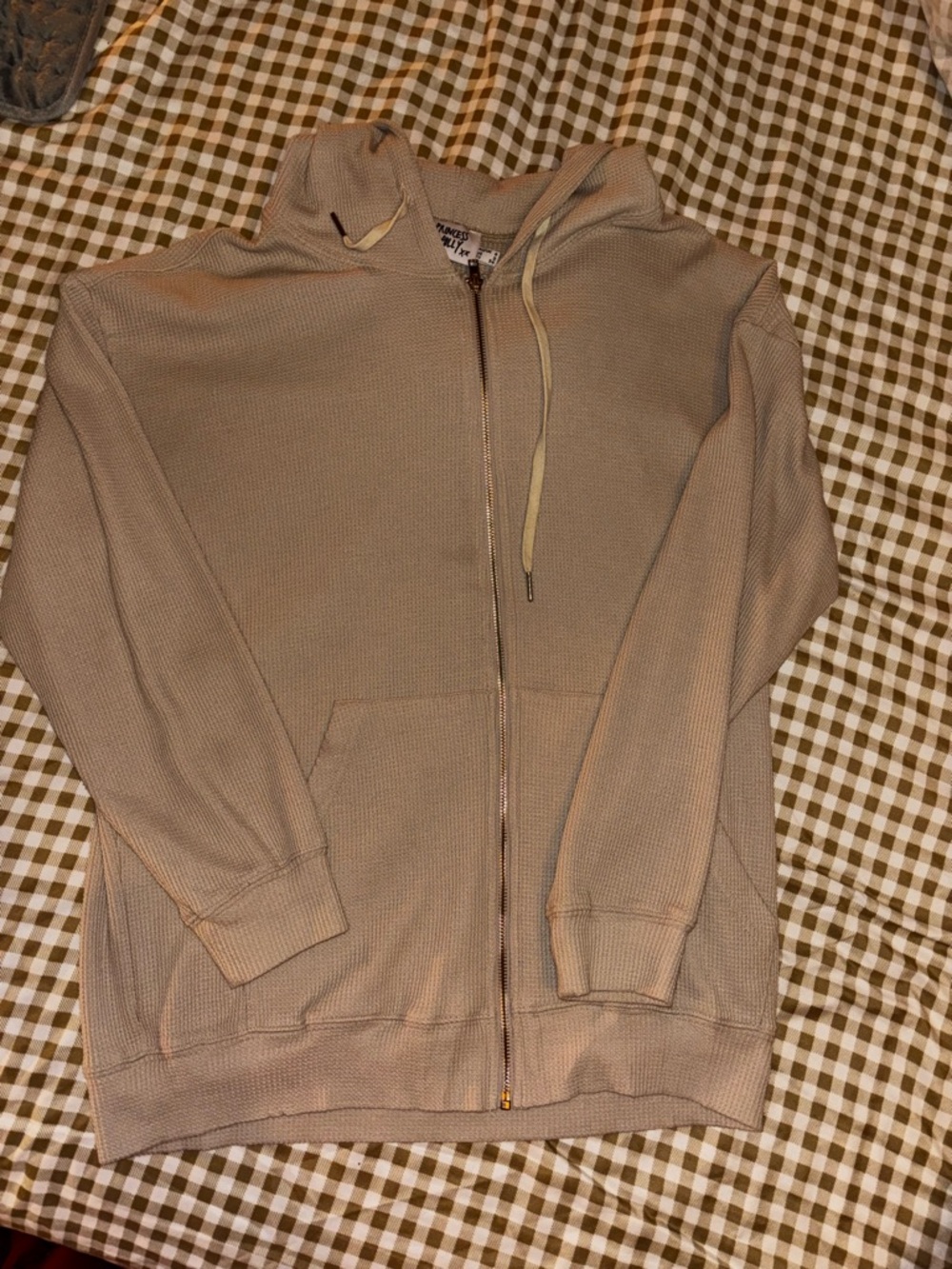 Beige Waffle Knit Zip Hoodie